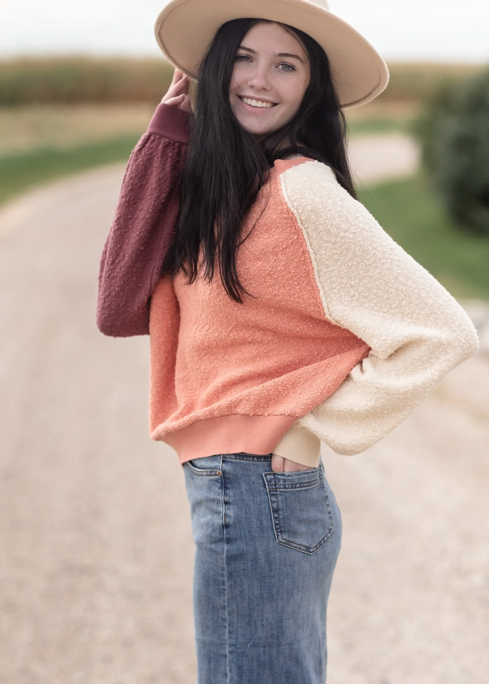Boatneck Colorblock Textured Sweater - FINAL SALE
