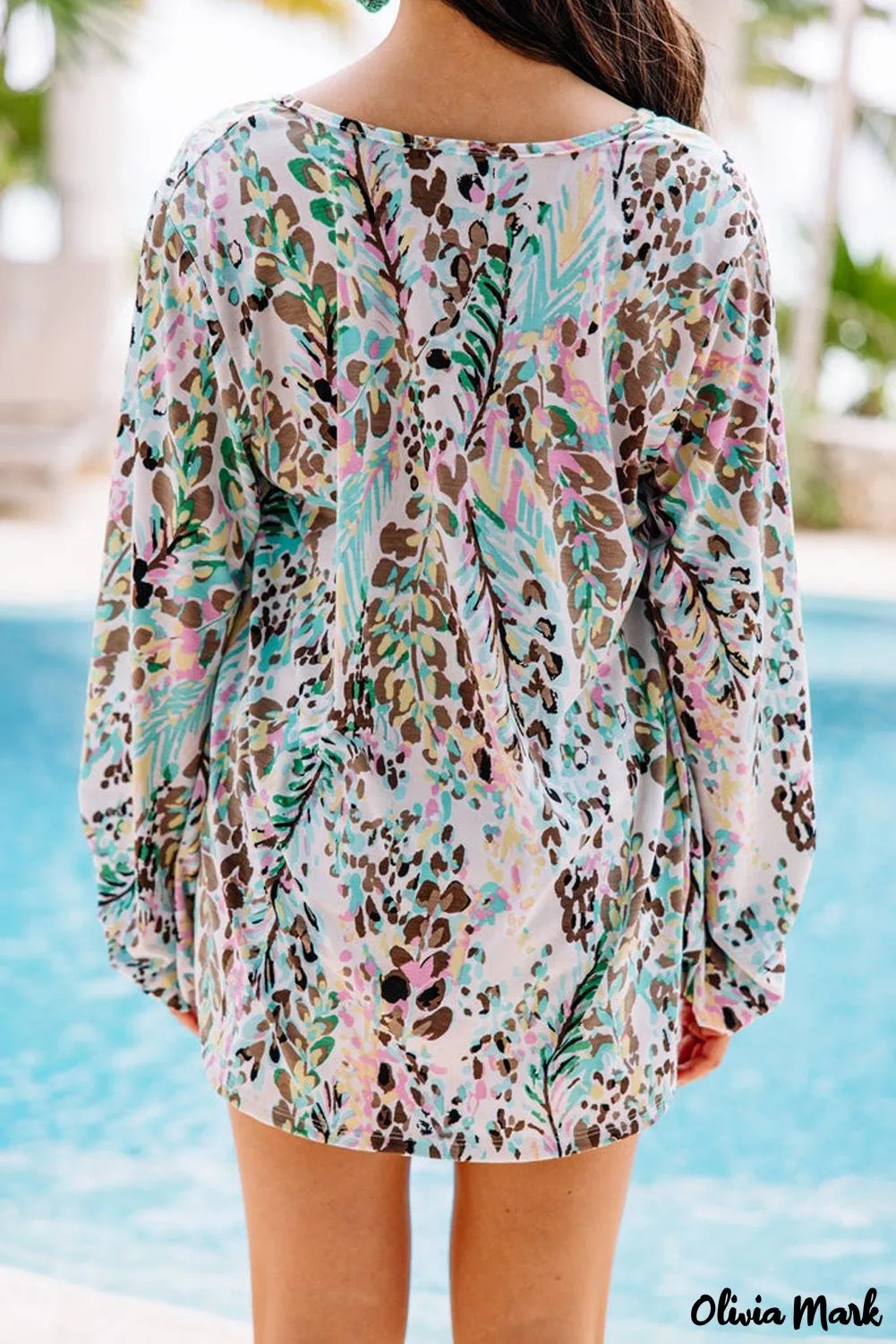 Deanwangkt - Green Floral Print Puff Sleeve Loose Blouse