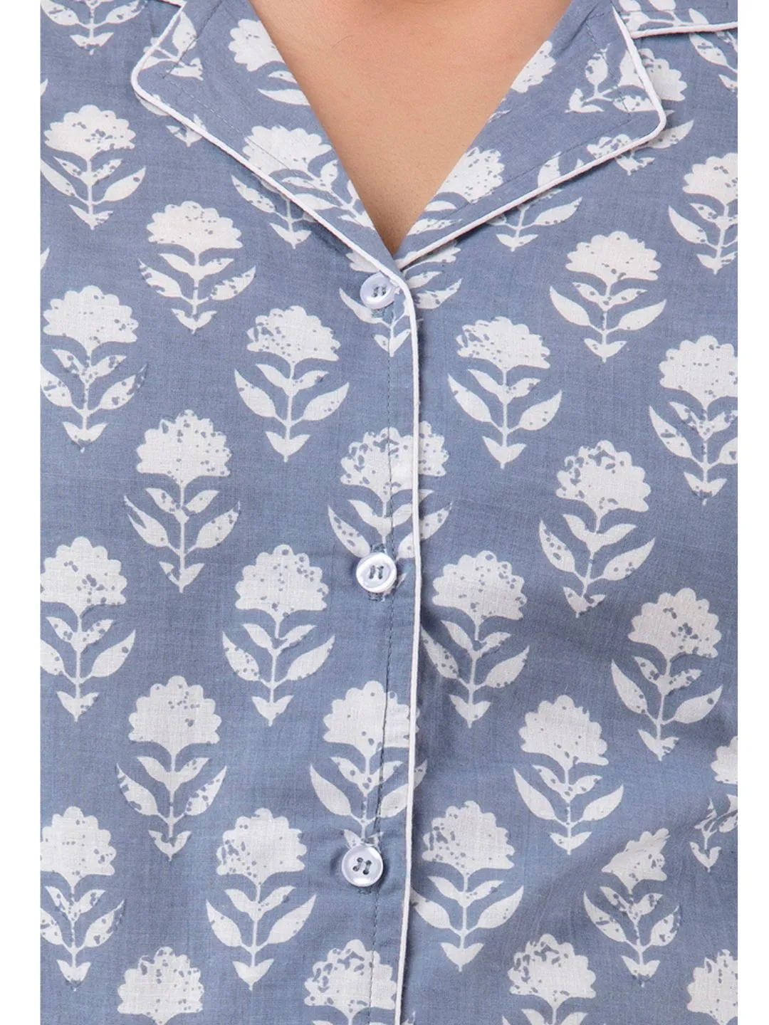 Grey Cotton Night Suit with Front Pocket