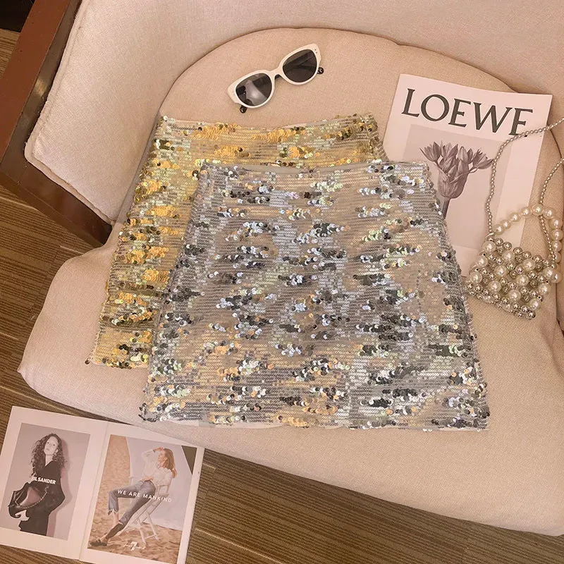 LVSANW A-line Sequin Skirt High Waist Sexy Faldas Mujer Moda 2024 Y2k  Short Black s Harajuku Casual
